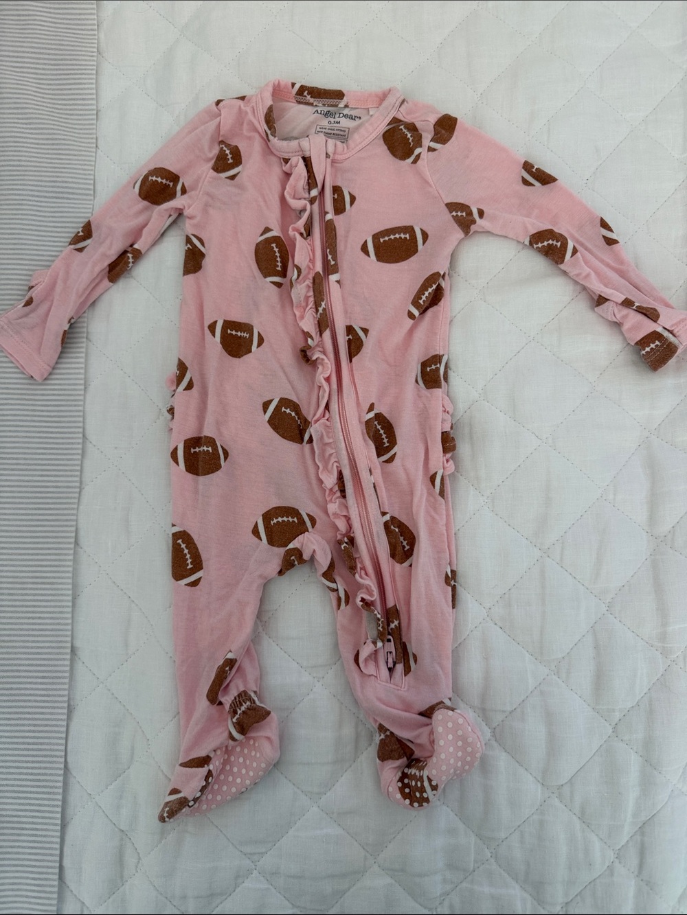 Baby Girls Pink Football-Print One-Piece Footed Pajamas
